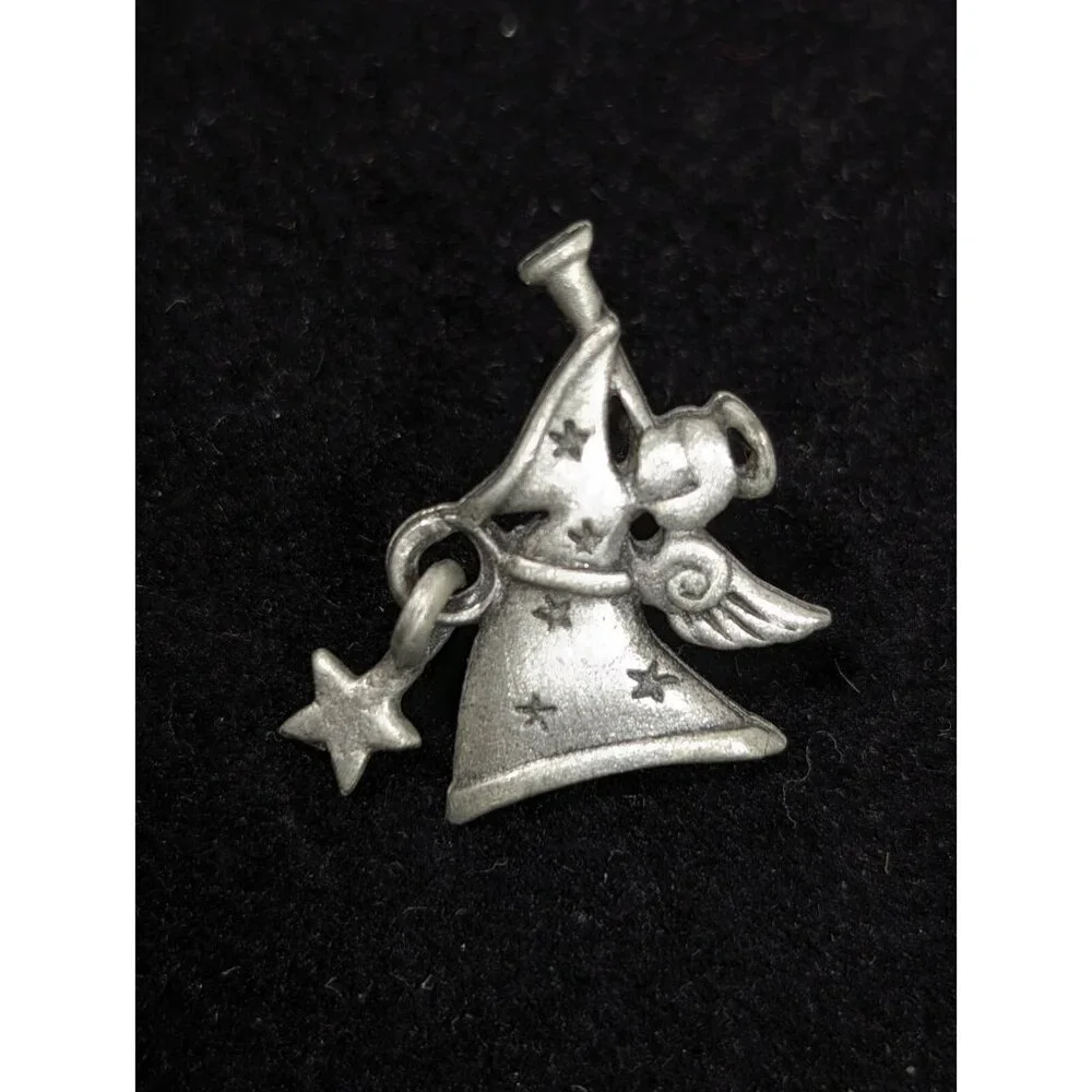Vintage JJ Jonette Silver Tone Christmas Angel Star Charm‎ Small Pin Brooch